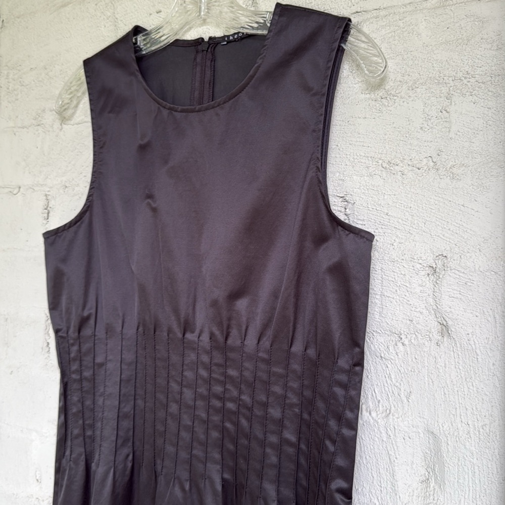 Theory Brynne “New Tuxedo” Black Satin Sleeveless Shift Dress Size 6 - Picture 7 of 15